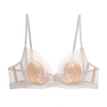 White French-style sheer mesh lace bra with elegant floral embroidery and pearl pendant - 70A / White