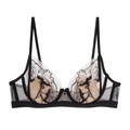 French mesh bra with black floral embroidery and underwire support on white background - 70A / Black