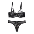 French style sexy black lace lingerie set with strappy design and push-up bra effect - 75B / Black