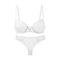 White honeycomb lace lingerie set featuring an underwired bra and sheer thong panty - White