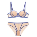 Royal blue and nude mesh lingerie set with 1/2 cup wired bra and matching V-shaped panty - 85B / Blue