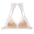 French lace triangle cup wireless bra in beige and white with floral embroidery - S / White