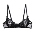 Soutien-gorge chic en dentelle noire avec broderies florales et détails de nœuds - S / Noir