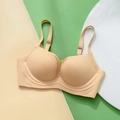 Seamless push-up wireless bra in beige skin tone with elegant wavy bottom edge detail - S / Nude