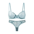 Set lingerie in pizzo celeste con reggiseno a rete a nido d'ape e perizoma coordinato - 75B / Blu