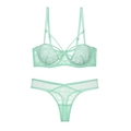 Lace lingerie set in mint green with strappy detailing and push-up balconette bra - 75B / Green