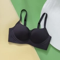 Seamless push-up wireless bra in black with wide straps and wavy support texture - S / Black