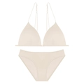Set lingerie beige a costine con spalline sottili e reggiseno a triangolo morbido - M+(Coppa C) / Nudo