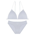 Set lingerie blu chiaro a costine con reggiseno senza ferretto e chiusura frontale - M+(Coppa C) / Grigio