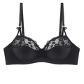 Detail of black lace bra showing delicate floral patterns and satin stitching craftsmanship - 70B / Tops / Black