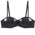 Soutien-gorge push-up noir style français avec mesh transparent et détails rayés - 70B / Noir