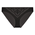 Dettaglio perizoma in pizzo nero con ricamo floreale e tessuto in mesh trasparente - S / Slip Nero