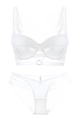 Set di lingerie in pizzo bianco con ricami delicati e dettagli con anelli metallici - 75B / Bianco
