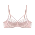 French sheer mesh lace bra in dusty rose with double straps and silk satin trim - 80BC / Pink