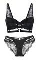 Completo intimo in pizzo nero con coppe velate e spalline incrociate con anelli - 75B / Nero