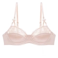 Lace bra in champagne pink featuring silk satin finish and delicate floral embroidery - 70B / Tops / Nude