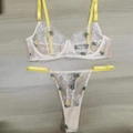 White lace lingerie set with yellow pineapple embroidery and adjustable straps in size M - M / Yellow Pineapple