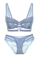 Completo intimo in pizzo blu grigio stile francese con dettagli in mesh e anello - 75B / Blu