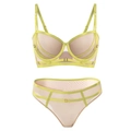 Fluorescent green and mesh push up lingerie set with straps and matching brief - 75B / Yellow