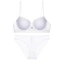 Sleek white seamless bra and panty set with elegant gold buckle and smooth silk texture - 75B / White