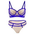 Royal blue and beige mesh lingerie set with supportive underwire and strappy details - 75B / Blue