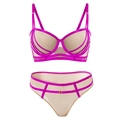 Ensemble lingerie en maille sexy avec bretelles rose vif et détails transparents - 75B / Haut Et Bas / Rose rouge