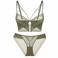 Olivgrünes Spitzen-Lingerie-Set mit Strappy-BH und transparentem Slip für Damen - 75B / Grün