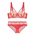Ensemble lingerie en dentelle brodée rouge style français avec soutien-gorge - 70B / Rouge