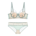 Ensemble de lingerie en dentelle française avec broderie verte et détails en tulle - 70B / Vert