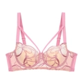 Pink sheer lace bra with elegant embroidery and double straps for a French chic look - 70B / Pink