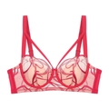 Deep red lace embroidery bra with rabbit ear cups and adjustable straps in large size - 70B / Red