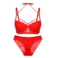 Ensemble lingerie en dentelle rouge avec soutien-gorge licou et lanières - 75B / Rouge
