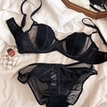 French style black lace lingerie set with underwire bra and matching panties - 70B / Black