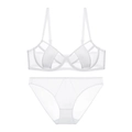 French style sheer white mesh lingerie set with underwire bra and seamless panty - 70B / White