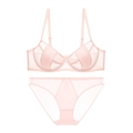 French style sheer light pink lingerie set with underwire mesh bra and matching briefs - 70B / Pink