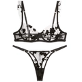 Set lingerie in pizzo nero ricamato stile francese con reggiseno con ferretto e perizoma - 75B / Nero