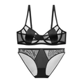 French style sexy black lingerie set with thin mesh stitching and seamless push-up bra - 70B / Black