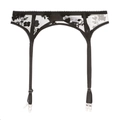 Detailansicht des schwarzen Spitzen-Strumpfhalters mit verstellbaren Trägern und Clips - M / Schwarz