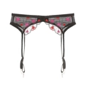 Dettaglio reggicalze in pizzo nero con ricamo a cuore e clip metalliche regolabili - S / Nero con Ricamo a Cuore