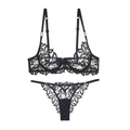 Ensemble lingerie en dentelle française avec soutien-gorge noir et string assorti - S / Noir + Culotte