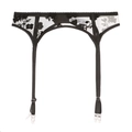 Elegante zwarte kanten jarretelgordel met bloemenpatroon en metalen clips - Zwart