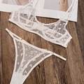 Ensemble lingerie en maille transparente blanche avec coeurs floqués et armature - Blanc