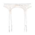 Elegant ivory floral lace suspender belt with adjustable straps and metal clips - XL / White