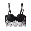 French style black lace longline bra with floral eyelash trim and padded cups - Black / 75B