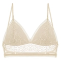 Lace bralette with triangle cups and backless design in beige minimalist summer style - S / Nude