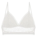 Elegant white lace triangle bralette with floral patterns and French style thin straps - S / White
