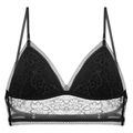 French style black lace triangle cup bralette with thin straps and sheer floral pattern - S / Black