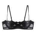 Elegant black lace bra with rose floral embroidery and sheer mesh side wings for women - XL / Bra / Black