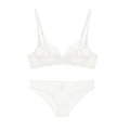 Set lingerie francese bianco con reggiseno in pizzo ricamato e slip coordinati in rete - 70B / Bianco