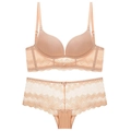 Conjunto de lencería de encaje con sujetador de espalda en U y braga transparente - 70A / Conjunto de ropa interior / Color Piel